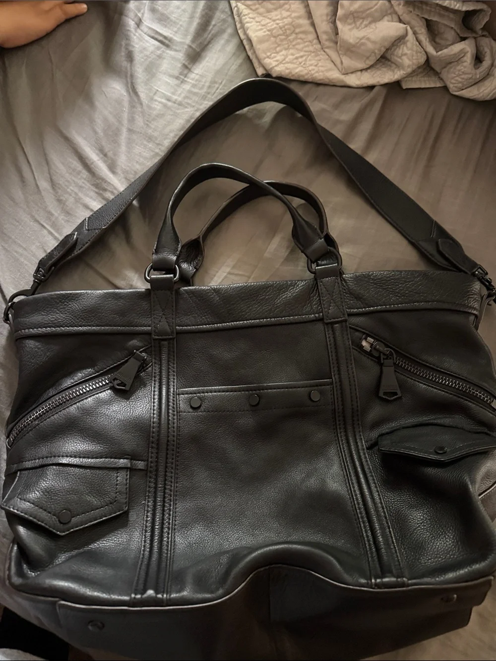 Aimee Kestenberg Black Leather Men's Tote with Detachable Strap